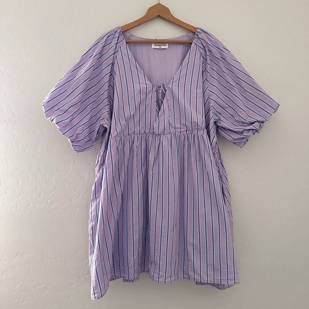 The Lullaby Club Frankie Dress XXL Purple Stripe Oversized Smock Cotton